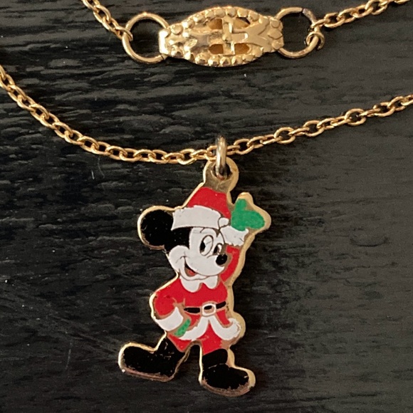 Vintage and Rare Christmas Mickey Mouse Necklace Signed Walt Disney Productions - Picture 1 of 10
